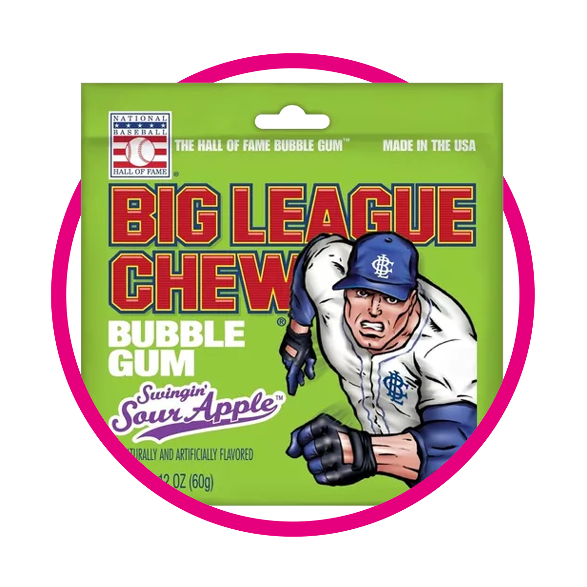 BIG LEAGUE SOUR APPLE BUBBLE GUM BOLSA 60G $%M