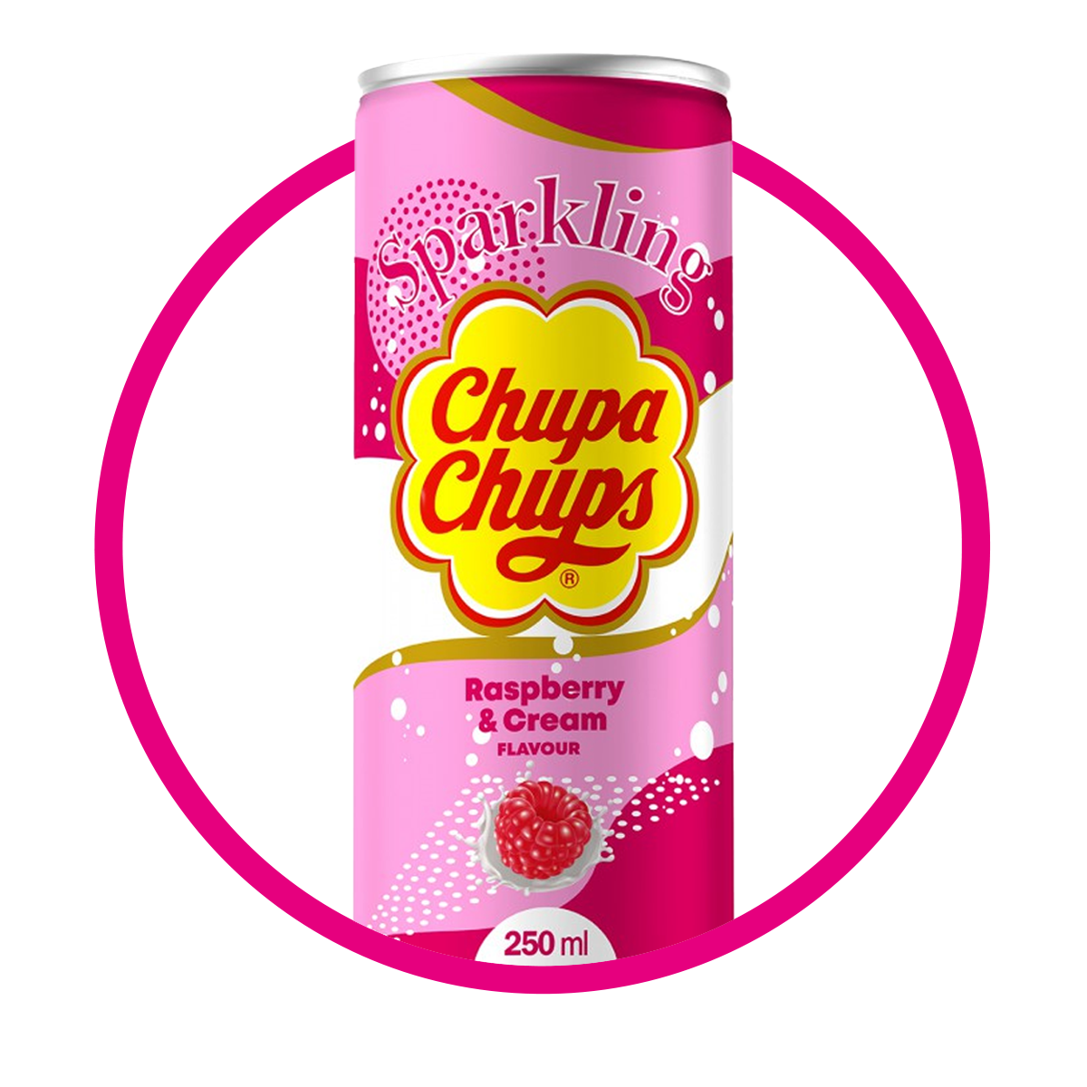 CHUPA CHUPS RASPBERRY&CREAM SODA LATA 250ML $%M