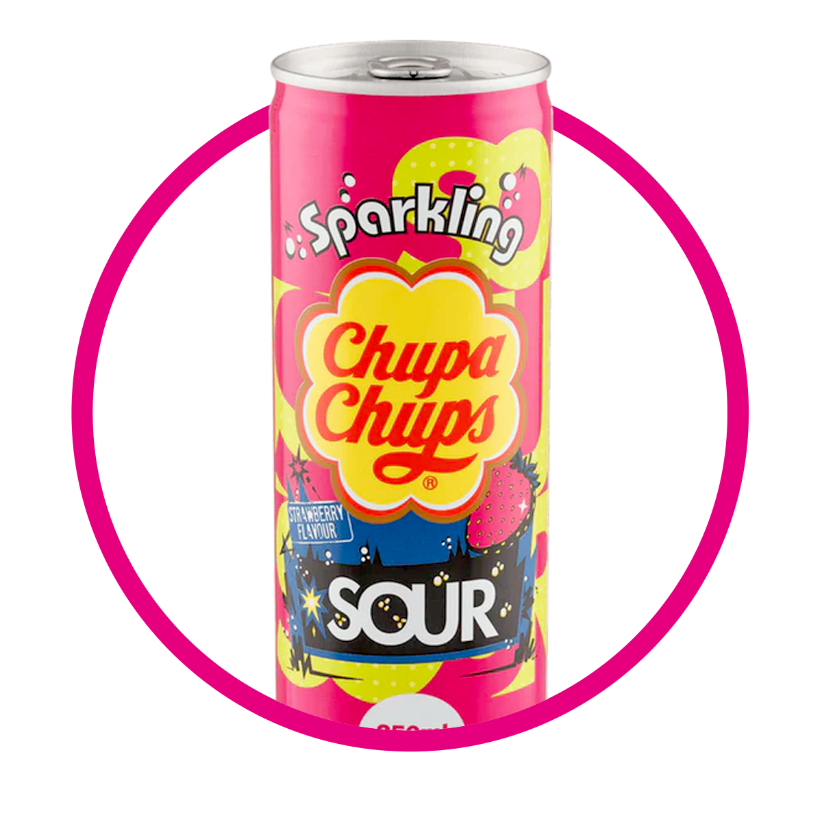 CHUPA CHUPS STRAWBERRY SOUR SODA LATA 250 ML $%M