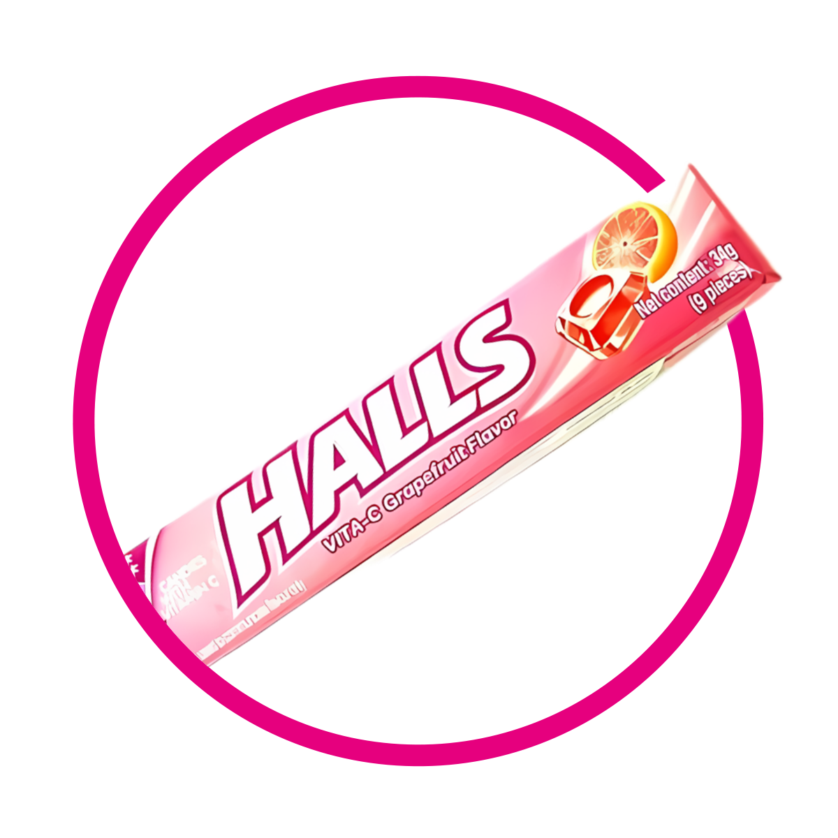 HALLS PINK TORONJA HARD CANDY PAQUETE 34GR