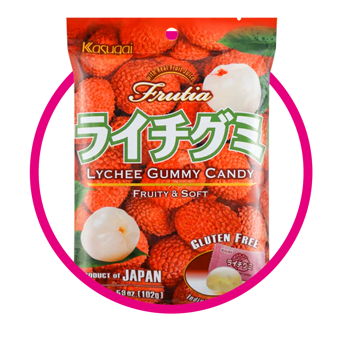 KASUGAI LYCHEE GUMMY BOLSA 102G
