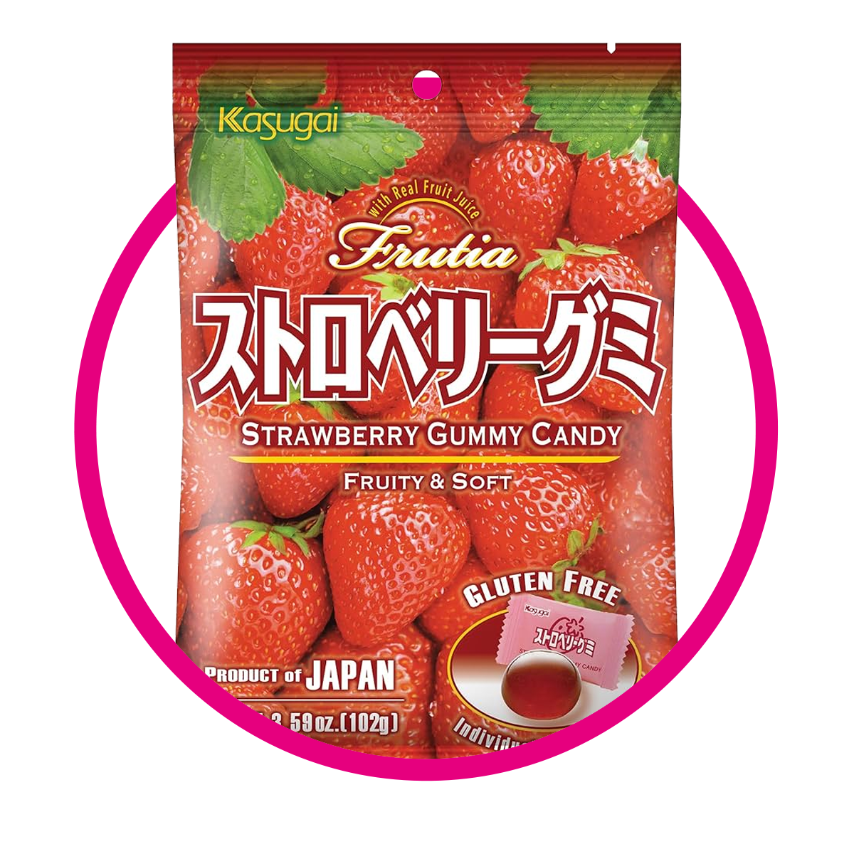 KASUGAI STRAWBERRY GUMMY BOLSA 102 GR