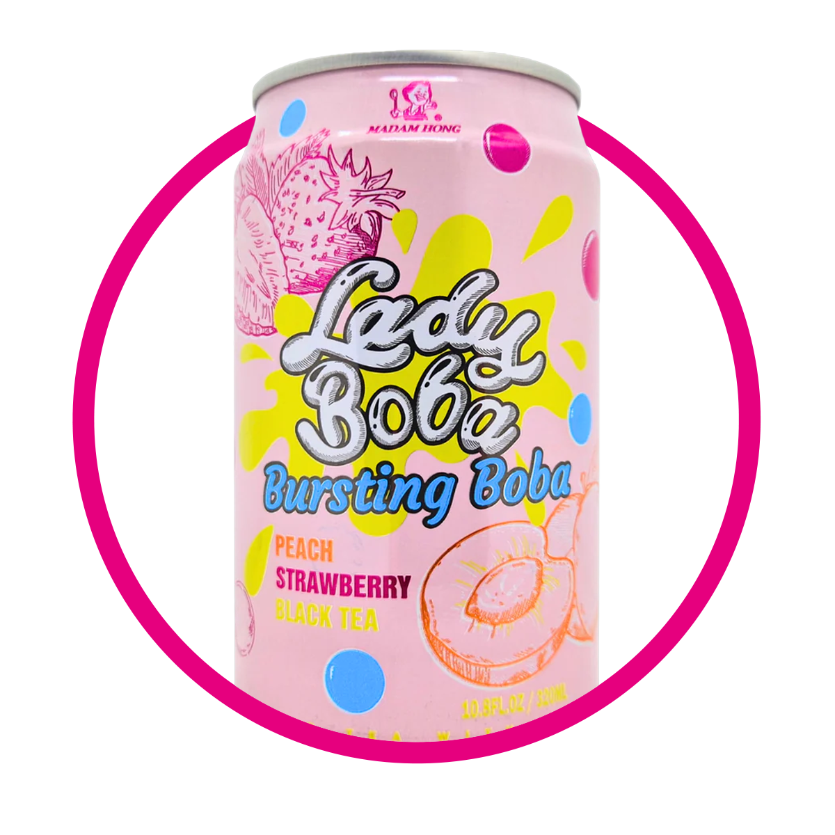 MADAM LADY BOBA PEACH&STRAWBERRY JUICE LATA 320 ML $%M