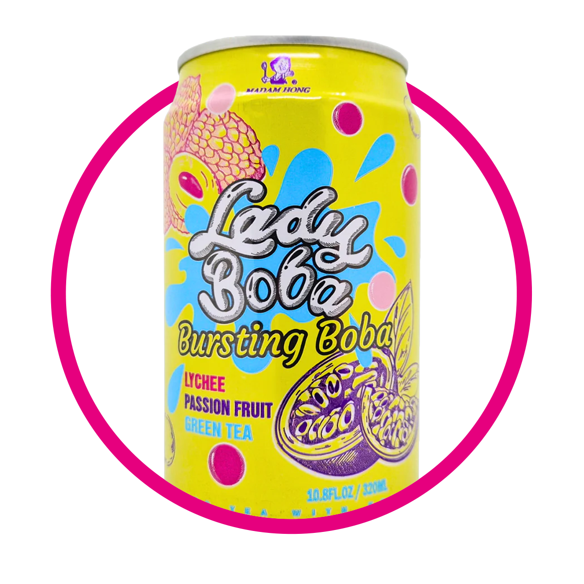 MADAM LADY BOBA LYCHEE&MARACUYA JUICE LATA 320 ML $%M