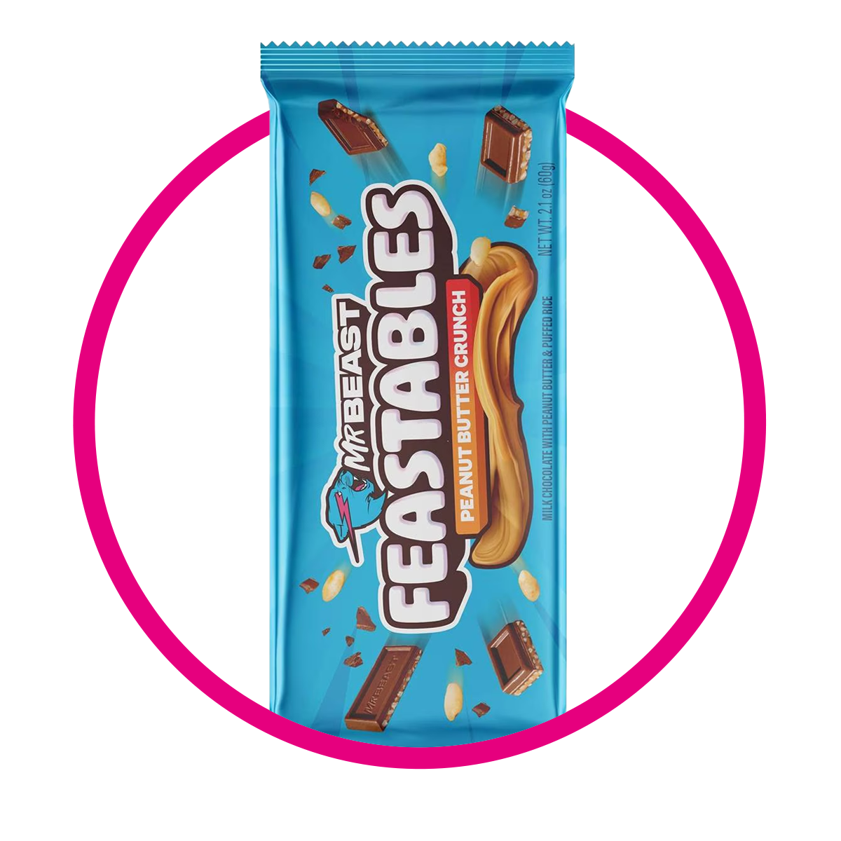 FEASTABLES MR BEAST PEANUT BUTTER CRUNCH CHOCOLATE BARRA 60GR$