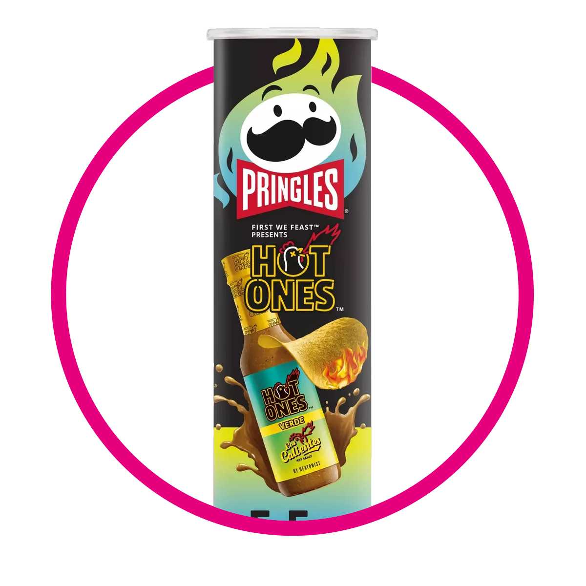PRINGLES HOT ONES GREEN SAULCE SNACKS LATA 158GR $%M