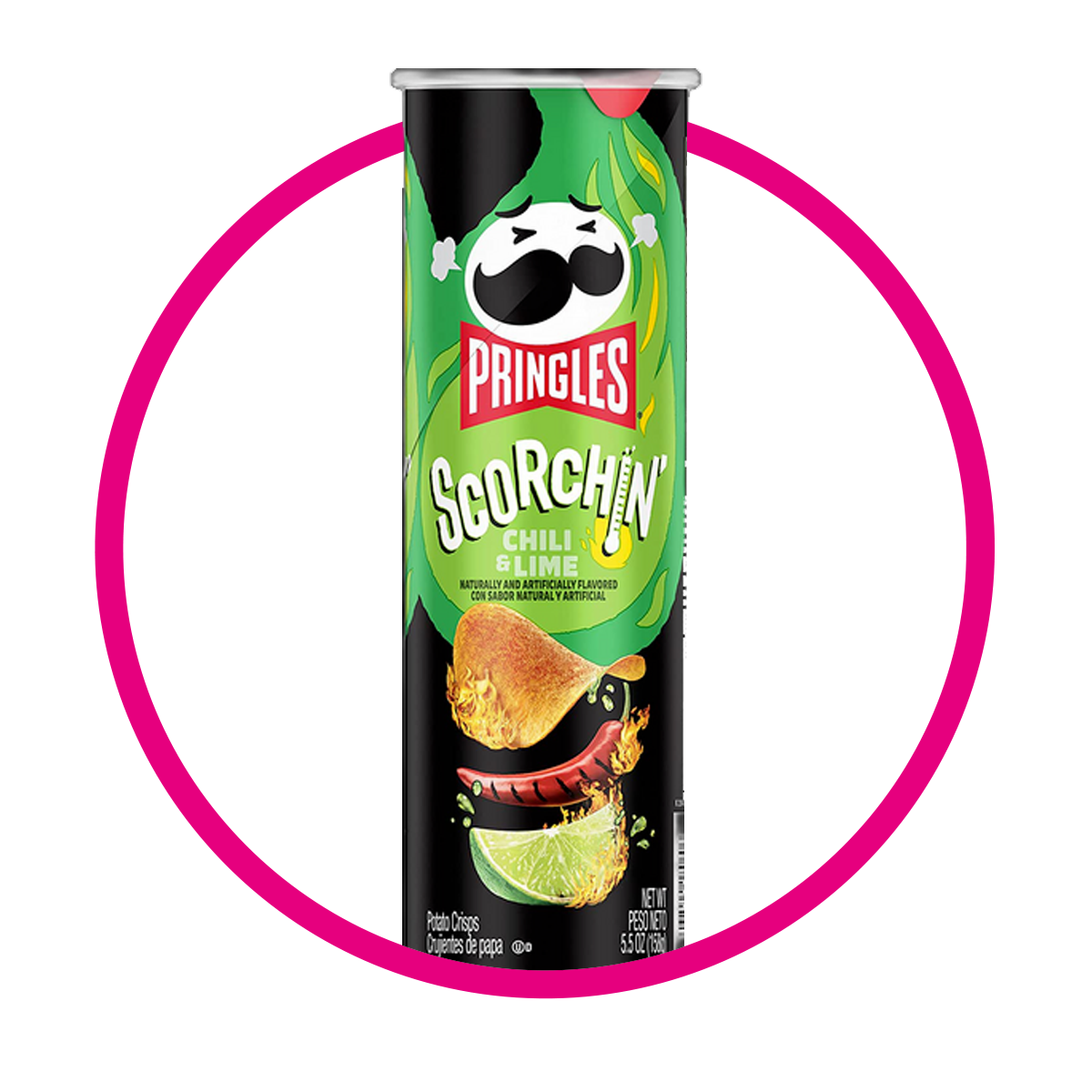 PRINGLES SCORCHIN HOT CHILI LIME SNACKS LATA 158GR