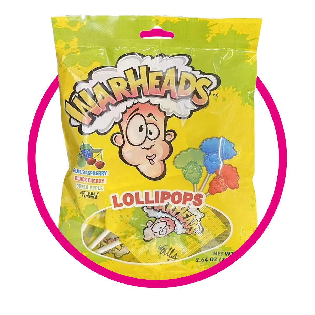 WARHEADS LOLLIPOPS HARD CANDY BOLSA 75G