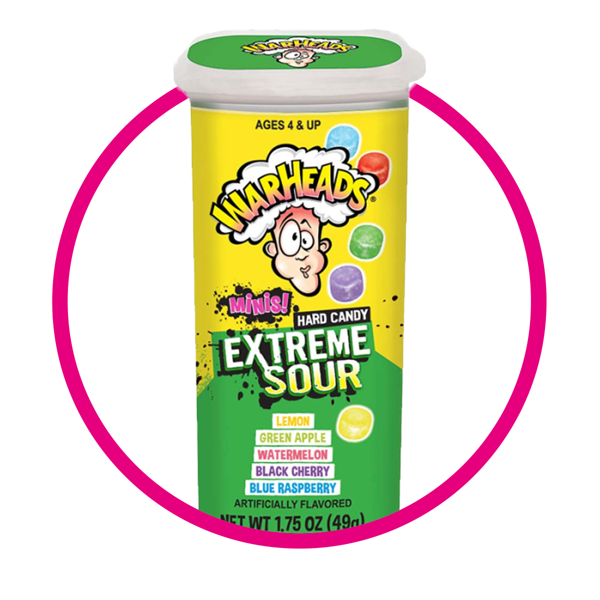 WARHEADS MINIS EXTREME SOUR HARD CANDY BOTE 49GR&