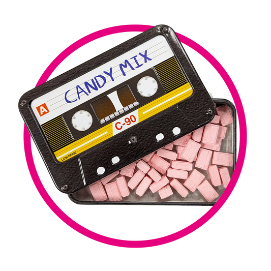 BOSTON AMERICA CASSETTE CANDY MIX CHERRY PILL BOX PIEZA 36.85GR