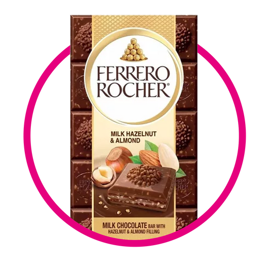 FERRERO ROCHER MILK HAZELNUT ALMOND BARRA 90G