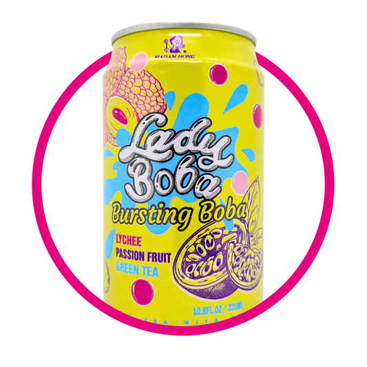 MADAM LADY BOBA LYCHEE&MARACUYA JUICE LATA 320 ML $%M