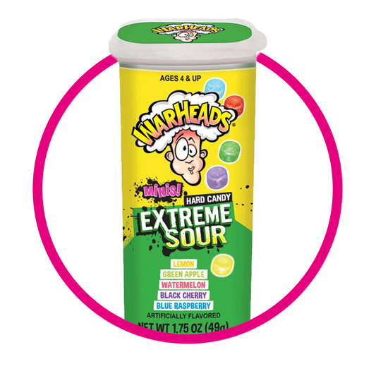 WARHEADS MINIS EXTREME SOUR HARD CANDY BOTE 49GR&